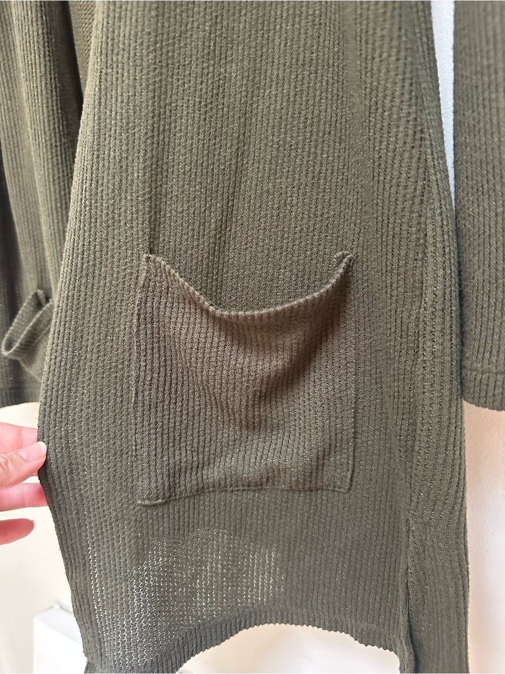 Active‎ USA Ribbed Cardigan Women’s Medium Olive Green Open Front Pockets - Picture 4 of 12